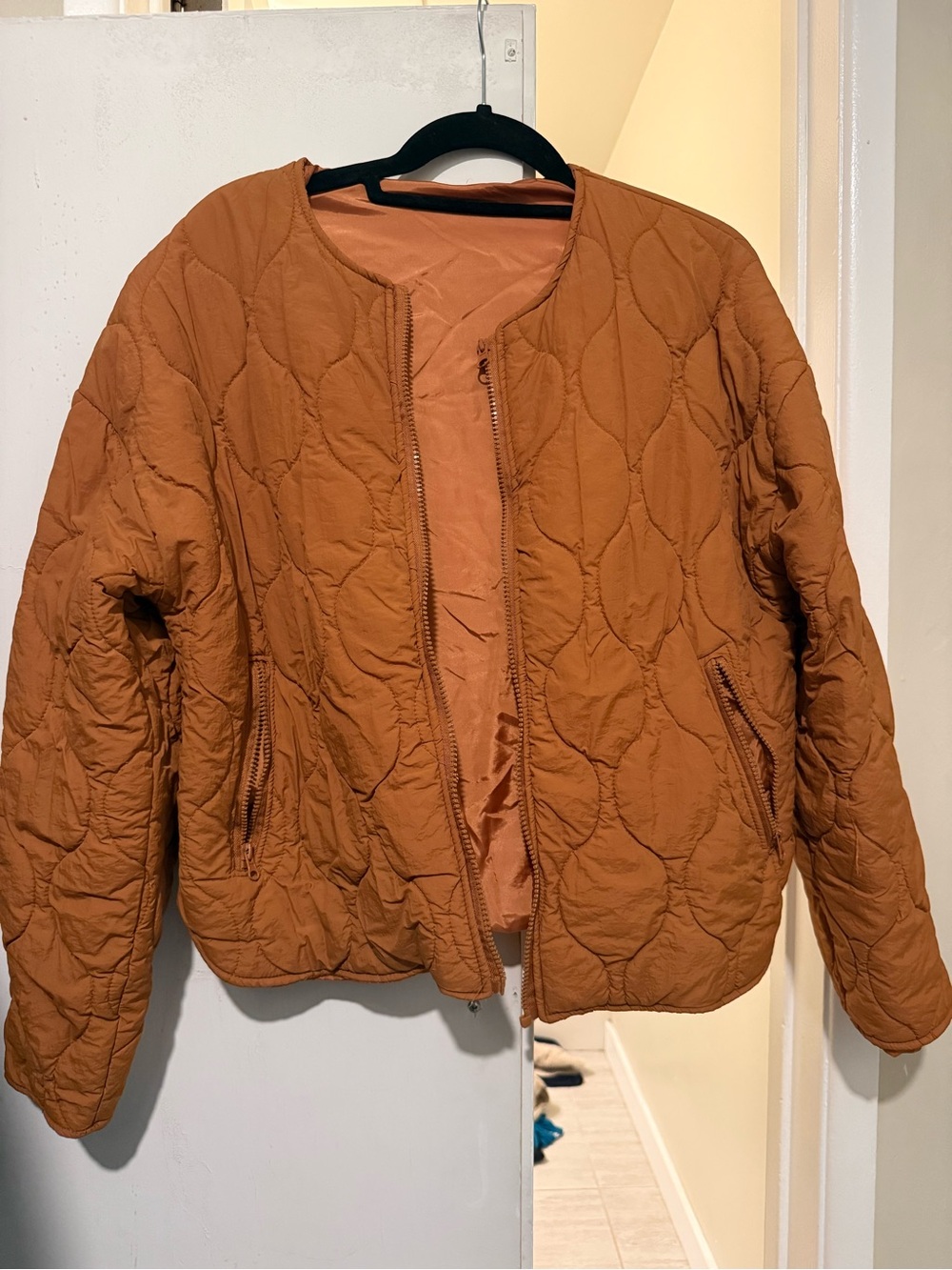 Quilted Bomber Jacket in Rust Brown